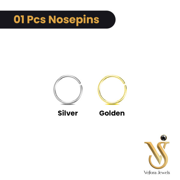 1 Pc Plain Nose Ring & Stud for Women & Girls – Golden Silver Nose Pin Tiny Hoop Septum Ring