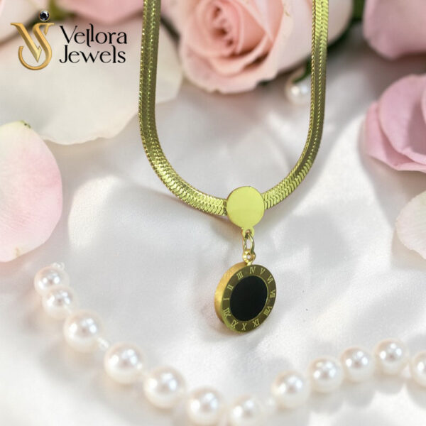 Black Roman Clock Pendant Necklace for Women Girls