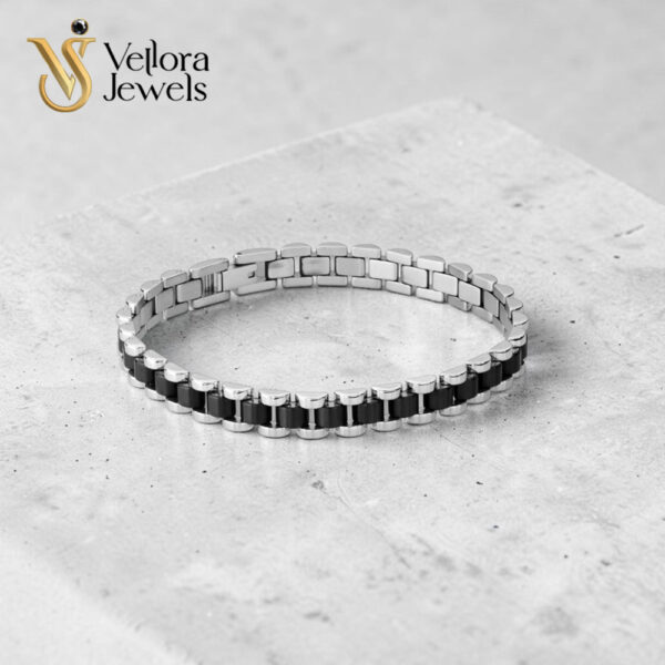 Silver Black Stainless Steel Bracelet for Men