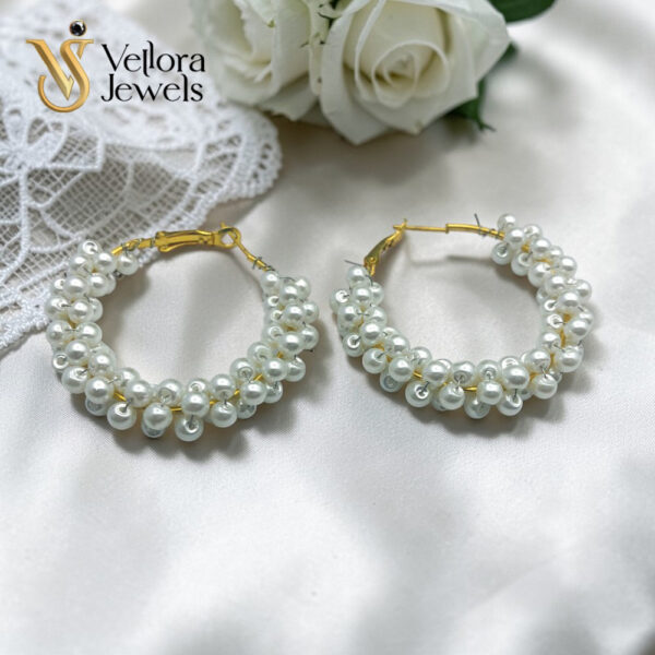 Black / White beaded Hoop Earrings for Women Girls