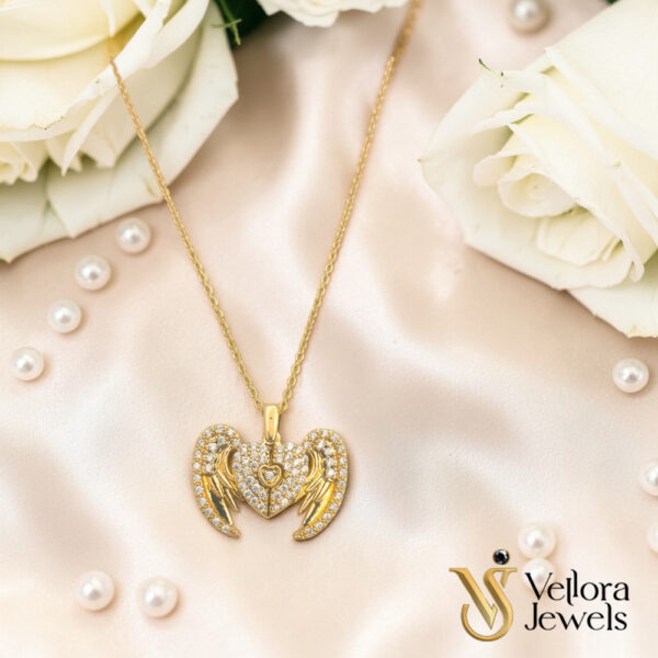 Angel Wings Heart Photo Locket Necklace for Women Girls