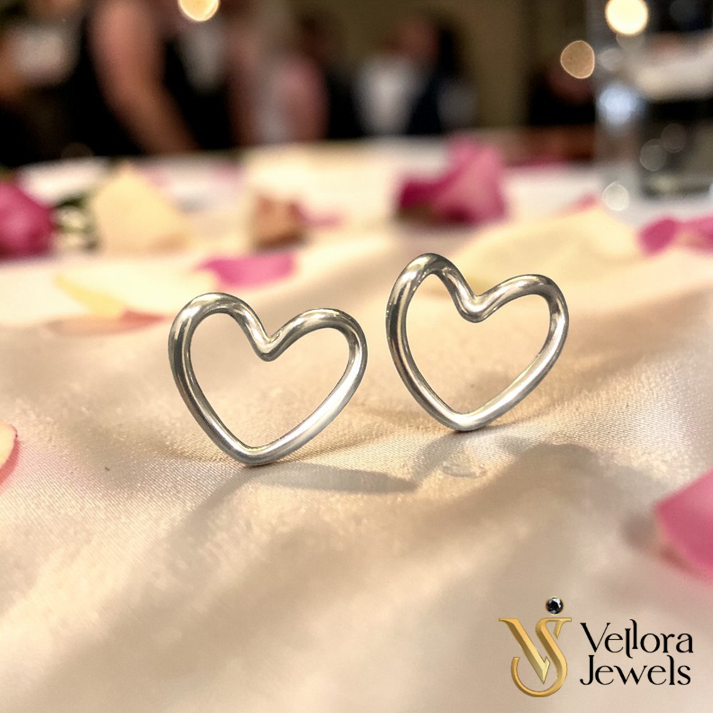 Silver Heart Earrings for Women Girls – Minimal Open Heart Stud Earrings Simple Cute Daily Wear Jewelry Single Pair Pakistan