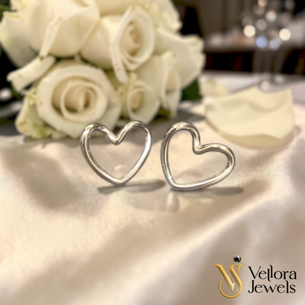 Silver Heart Earrings for Women Girls – Minimal Open Heart Stud Earrings Simple Cute Daily Wear Jewelry Single Pair Pakistan - Image 2