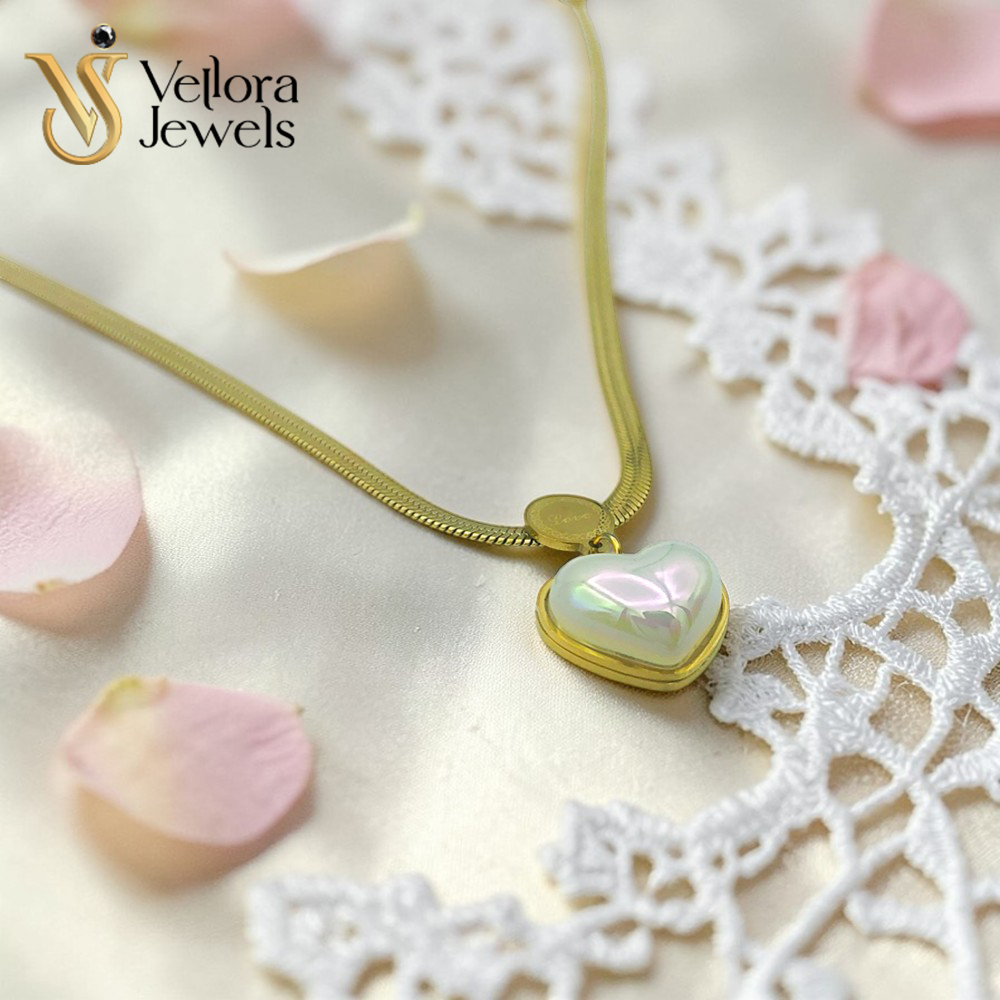 18K Yellow Gold White Heart Pendant Necklace for Women Girls - Image 3