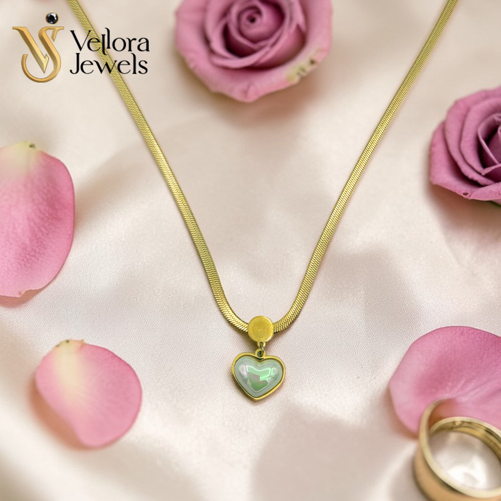 18K Yellow Gold White Heart Pendant Necklace for Women Girls - Image 4