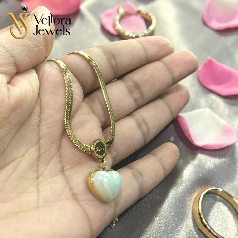 18K Yellow Gold White Heart Pendant Necklace for Women Girls - Image 6