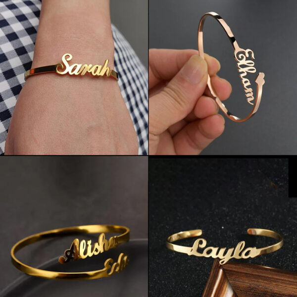 Customized Name Bangle for Girls – Personalized Stainless Steel Name Bracelet