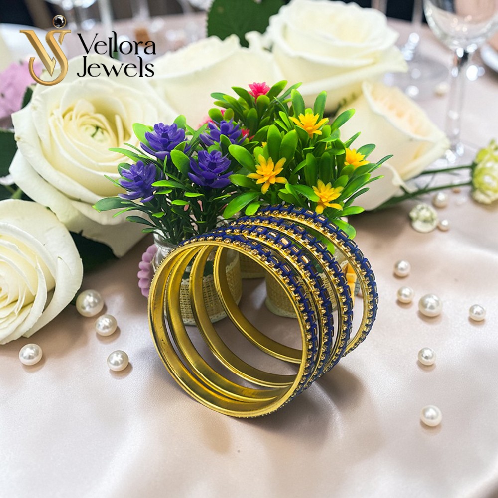 Blue Kundan Bangles Set for Women Girls – Gold Plated Traditional Bridal Bangles - Image 3