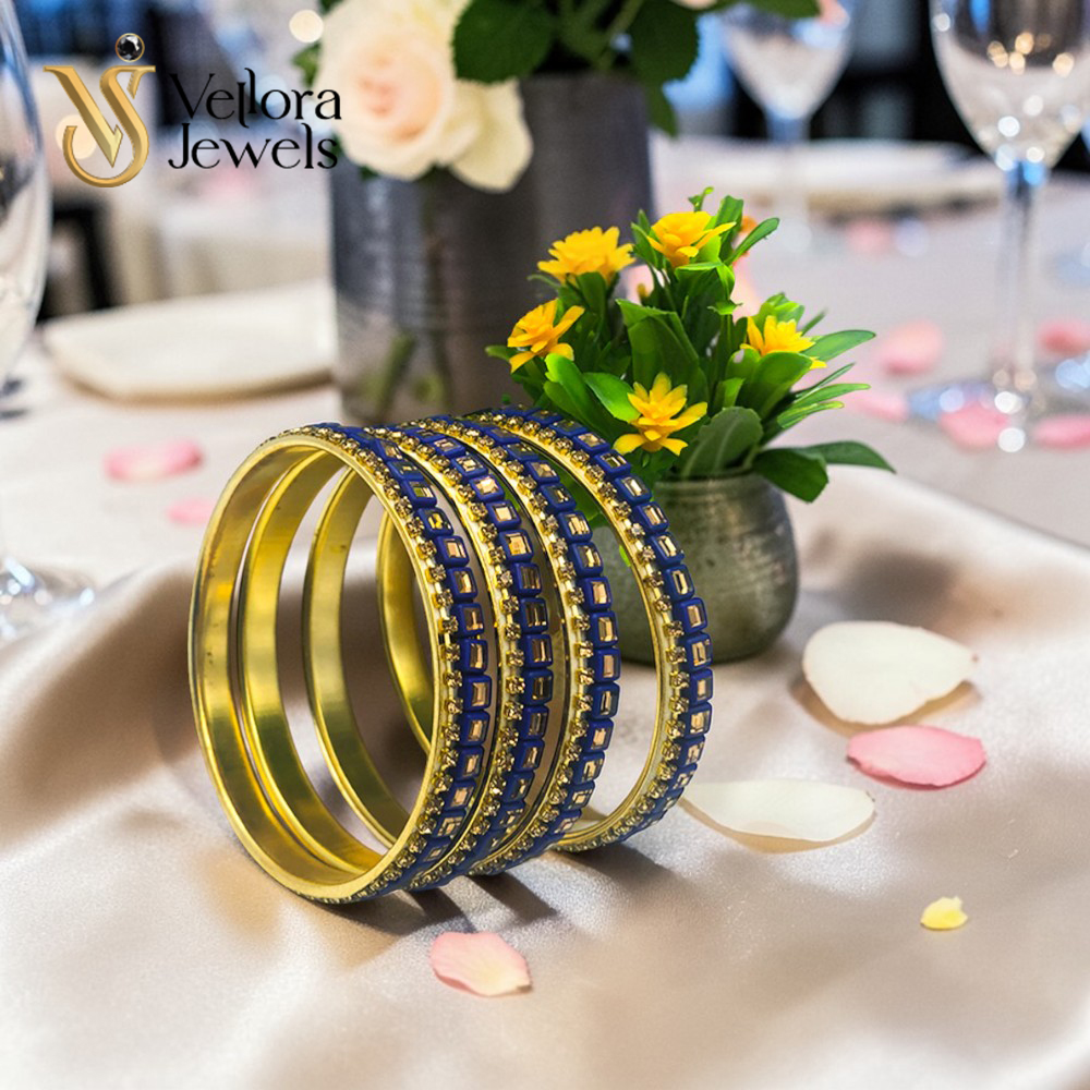 Blue Kundan Bangles Set for Women Girls – Gold Plated Traditional Bridal Bangles - Image 5