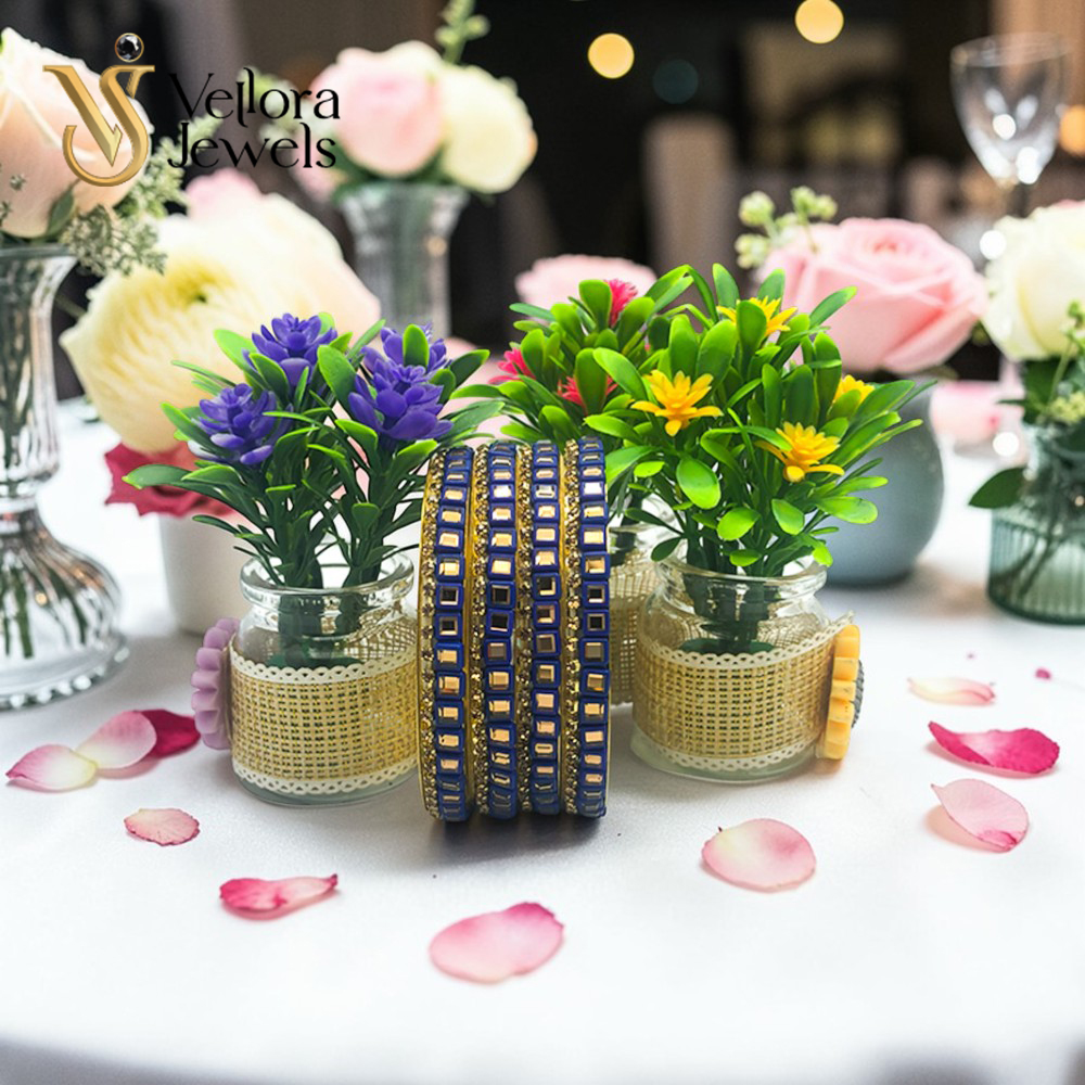Blue Kundan Bangles Set for Women Girls – Gold Plated Traditional Bridal Bangles - Image 7