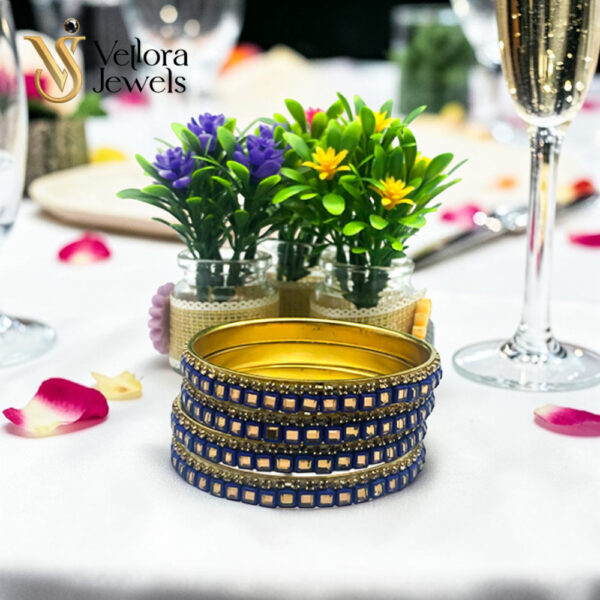 Blue Kundan Bangles Set for Women Girls – Gold Plated Traditional Bridal Bangles