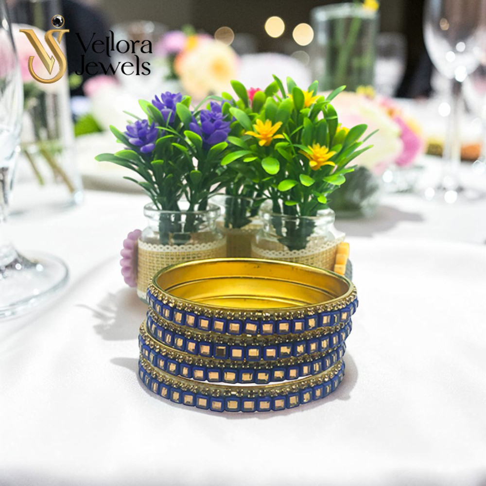 Blue Kundan Bangles Set for Women Girls – Gold Plated Traditional Bridal Bangles - Image 2