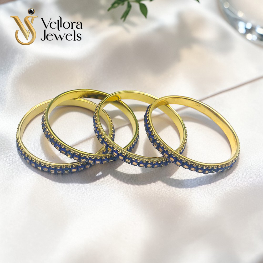Blue Kundan Bangles Set for Women Girls – Gold Plated Traditional Bridal Bangles - Image 6