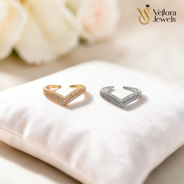 V Shape Crystal Adjustable Ring for Women Girls