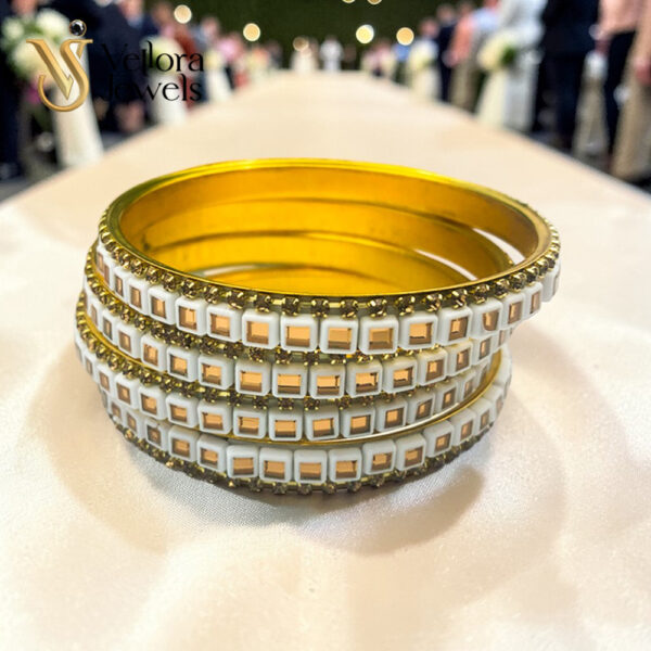 White Kundan Bangles Set for Women Girls – Gold Plated Traditional Bridal Bangles