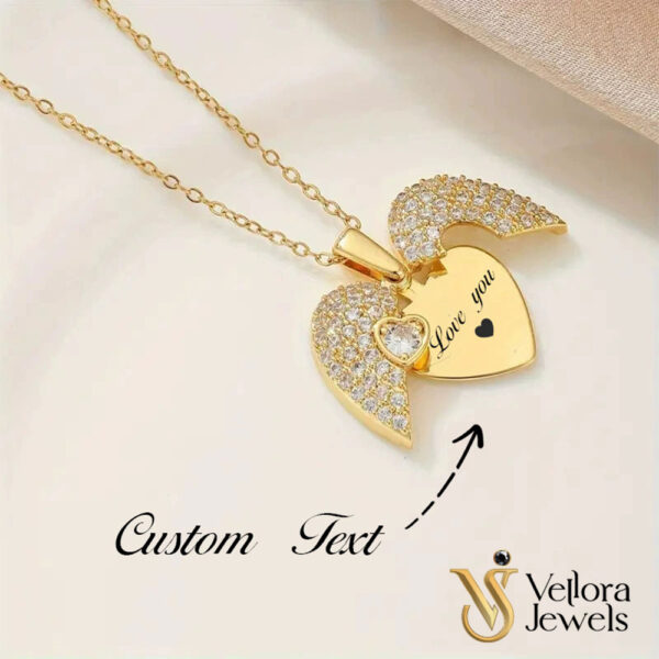 Personalized Engraved Heart Locket Rhinestone Couple Necklace
